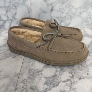 MyPillow MySlippers Moccasins 7 Taupe Leather Suede Faux‎ Fur House Shoes